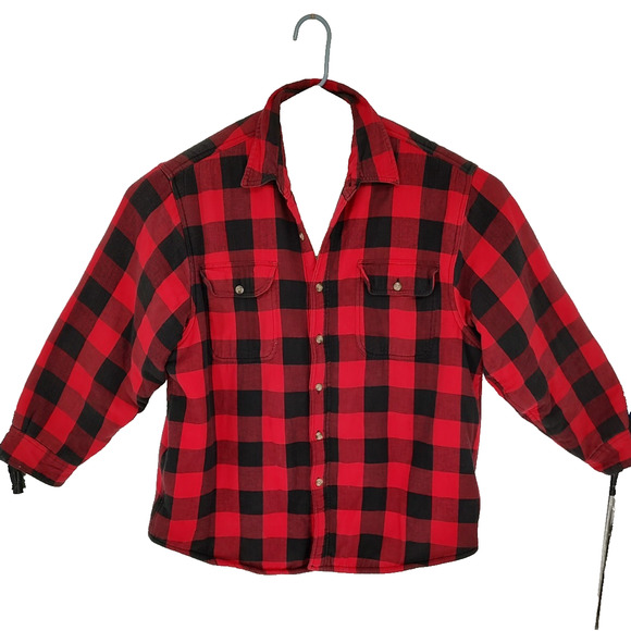 Red Head Men Red Black Buffalo Plaid Sherpa Flannel Button up Shirt SZ XL Pocket - Picture 1 of 10